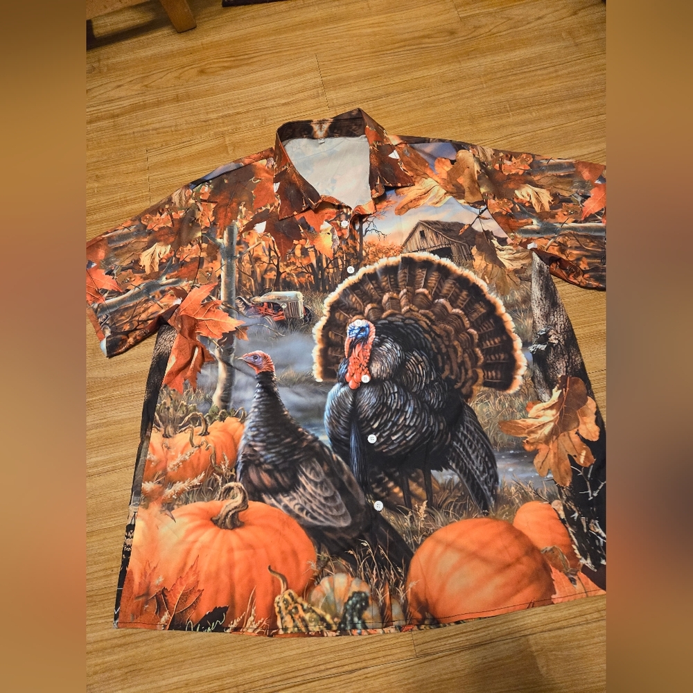 Thanksgiving Turkey Men's   Casual Short Sleeve Shirt  Size 2XL